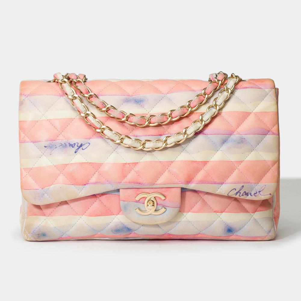 CHANEL Rare Timeless Jumbo Flap Bag Watercolor Print quilted lambskin, MGHW - Picture 2 of 12